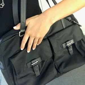 Tumi Tote: Black Nylon Bag with Leather Handles